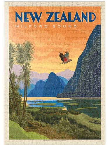 MyPuzzle Neuseeland: Milford Sound, Vintage Poster - Premium 1000 Teile Puzzle - MyPuzzle Sonderkollektion von Anderson Design Group