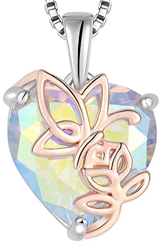 YL Collier Rosé Cœur Argent 925 taillé Oxyde de Zirconium Arc-en-ciel Blanc Rosé Pendentif pour Femme
