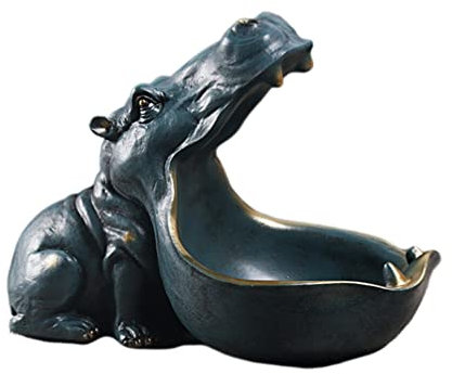 HOMSFOU Desk Storage Basket Hippo Statue Resin Hippopotamus Figurine Key Bowl Un Candy Dish Big Mouth Sculpture Sundries Container Storage Box Coin Piggy Bank Jewelry Tray for Home