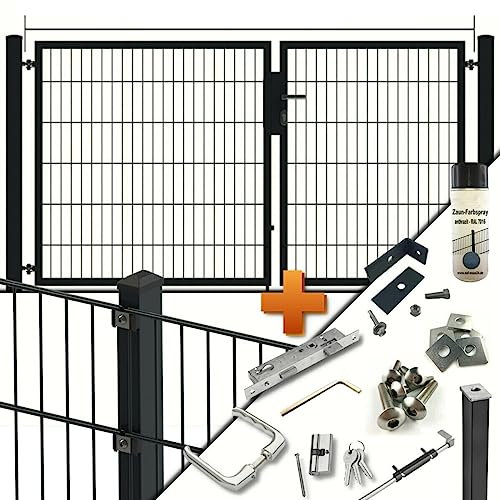 auf-mass24 Doppelstabmatte Zaun Set Doppeltor 2-FLG. B= 2,25m Asymetrisch Zaunanlage Einfahrt Zaun Tor (15, 0.83)