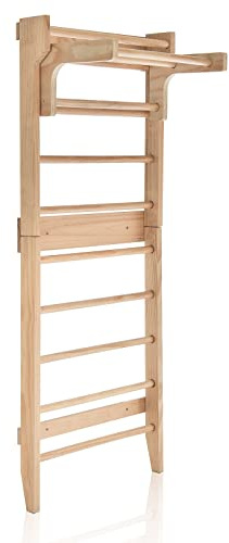 GOPLUS Espalier Suédois en Bois Massif avec Barre de Traction Amovible pour Enfants et Adultes, Échelle Suédoise Verni Mural avec 10 Barres pour Gym à Domicile, 195x80x16CM
