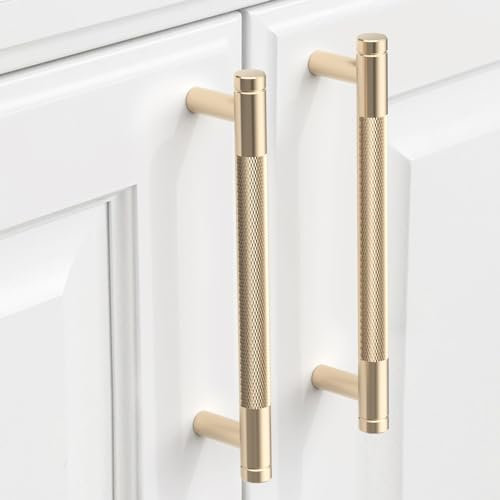 9BUILD 10 Pack 128MM Gold Kitchen Cupboard Handles Knurled Cabinet Handles Cabinet Pulls Drawer Handles Kitchen Handles UK0037