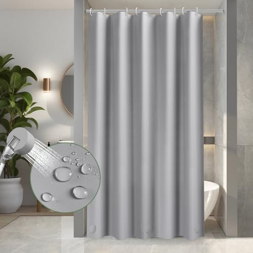 AooHome Duschvorhang Grau, 120X200 Badvorhang mit 8 Duschvorhangringe aus Kunststoff Wasserdicht Antischimmel mit 3 Gewichtssteine für Badewanne Dusche Badezimmer