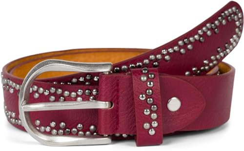 styleBREAKER Nietengürtel mit mehrfarbigen kleinen Nieten, Gürtel Kunstleder Einfarbig, kürzbar, Hüftgürtel Unisex 03010071, Farbe:Bordeaux-Rot, Größe:100cm