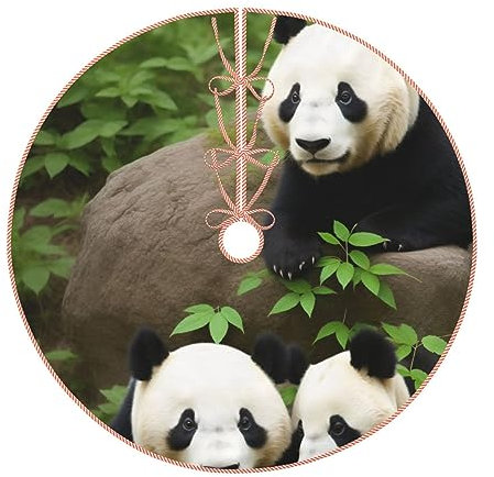 Panda Bedruckter Baumrock, Faux Hanf Weihnachtsbaum Rock (Wickelstil), Weihnachtsdekoration Baumkissen für Halloween Neujahr Urlaub Party