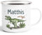 SpecialMe® Kinder-Tasse Emaille Dino mit Namen personalisiert Dinosaurier T-Rex Namenstasse individuelle Geschenke emaille-weiß-silber standard