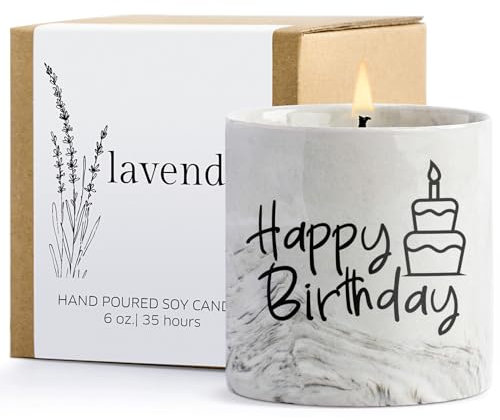 Happy Birthday Candle Birthday Gifts for Women Men 6oz Lavender Scented Soy Wax Candle for Home - Unique Birthday Gift Ideas for Friend Coworker Boss Teacher Sister Bestie - 35 Hours Burn Time