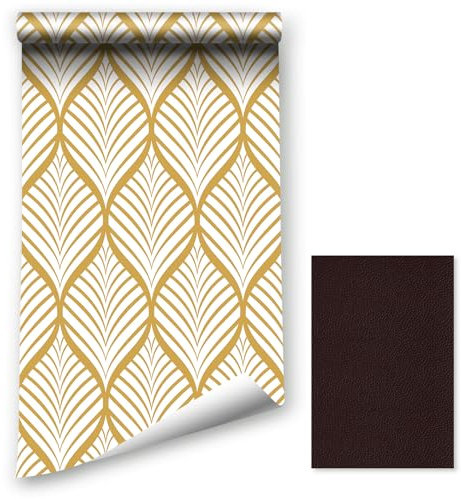 ICYEHAO Papel Pintado de Formas y Rayas, 44.5 x 1000cm Geométrico Dorado para Pelar y Pegar, Patrón de Hojas, Papel de Contacto para Decoración de Cocina, Dormitorio