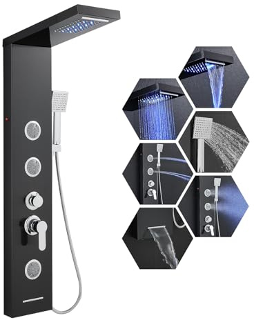 KINKIB Shower Panel System for Bathroom - 6 in 1 Shower Tower with Led