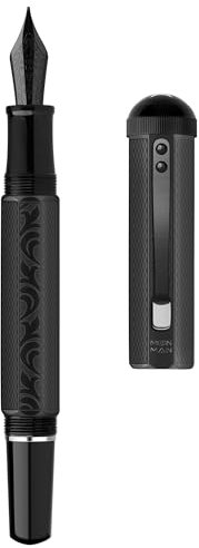 Majohn P138 - Penna stilografica a stantuffo con pennino extra fine, colore nero, motivo ottaedrico incisione, con scatola (versione ottaedrica con tappo)