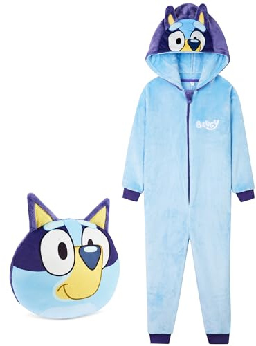 Bluey Boys Fleece Onesie with Hood, Cosy Loungewear - Gifts for Boys (Blue with Bag, 2-3 Years)