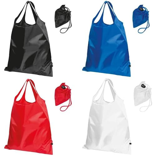 4er Set Faltbare Einkaufstaschen – Wiederverwendbar, Umweltfreundlich, Kompakt – Tragetaschen mit Doppelgriff, 38 x 58 cm – Schwarz, Blau, Rot, Weiß, Multicolor