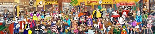 Plastic Jigsaw Puzzle for Adults,2178 Pieces in 9 Bags for Family Game, Panoramic Dog Party for Home Decor, Perfect Snap,142.3×31.7cm Hipazous