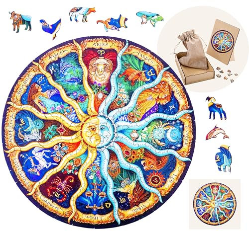 Engelhart - 602070 - Holzpuzzle Tiere: Mond A4 (21 x 29,7 cm) - Einzigartige 119-Teile-Holzform - Dekoratives Erwachsenenpuzzle aus Pappelholz - Ab 12 Jahren