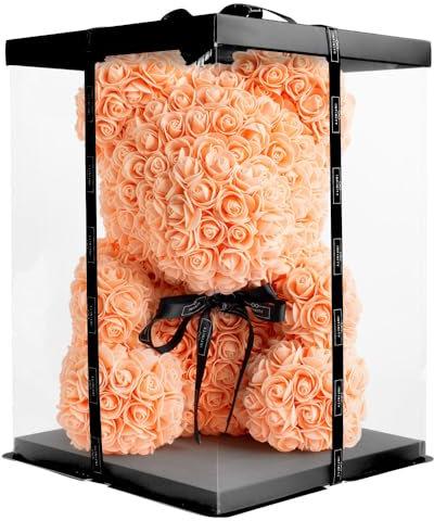 Infinity® Rosenbär Apricot 40 cm – Handgefertigter Bär mit Geschenkbox & über 600 duftenden 3D-Rosen – Geschenk für Frauen, Geburtstag oder Jahrestag