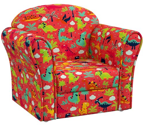 AIYAPLAY Kids Sofa Chair Toddler Armchair Wooden Frame Dinosaur Red