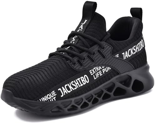 JACKSHIBO Arbeitsschuhe Sicherheitsschuhe Herren Damen Leicht Sportlich Stahlkappenschuhe Atmungsaktiv mit Stahlkappe Schwarz 46EU