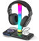Soporte Cascos Gaming, Soporte Auriculares Gaming con 7 Modos de Efectos de Iluminación, Soporte de Auriculares con 1 Puerto USB y 2 Puertos de Tipo C, Soporte Auriculares con Carga Inalámbrica