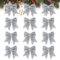 GXFCING 12 Stück Weihnachtsschleifen, Silber Glitzer Schleifen Weihnachtsbaum, Bogen Schleife, Weihnachtsbaumschmuck Schleifen für Weihnachten Party, Weihnachtskranz, Weihnachtsbaum, 15x12cm