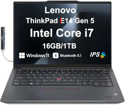 Lenovo ThinkPad E14 Gen 5 Business Laptop, 14.0″ IPS WUXGA Display (Intel Core i7-1355U (Beats AMD Ryzen 5 7535U) 16GB DDR4 RAM, 1TB PCIe NVMe SSD, WiFi 6E, Win 11 Pro) w/DKZ USB Hub