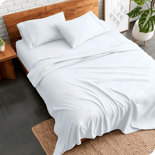 Ghazlan 4 Piece Sheet Set - 100% Cotton Ultra Soft Lightweight Bed Sheets Set, 40cm Luxury Easy Care King Size Bedding Sheets Set – Hotel Quality Sateen Weave White Sheets Set, Wrinkle Free