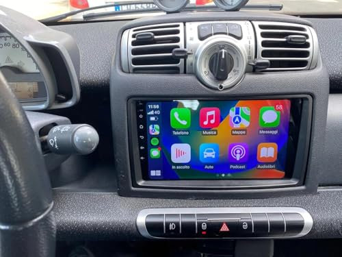 【8+256 GIGA】Autoradio Navigatore Car Tablet Android 14 Radio CarPlay Android Auto Wireless 9 Pollici Bluetooth GPS Viva Voce Per SMART 451 FORTWO (2007-2010- 8+256GB)