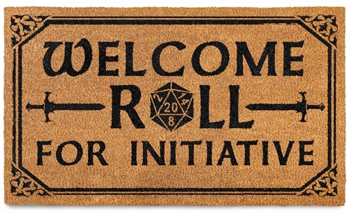 Roll for Initiative Door Mat Outdoor 30x17 Inch, Dungeons Welcome Mat Coir | Funny Entryway Decor, Fantasy Fan Gift, Geek Home Decor, Dirt Scraper, Natural Coco Fibers, Pvc Backing, Easy Maintenance