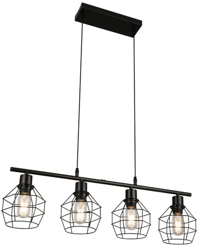 FORCOSO Pendelleuchte Esstisch 4 Flammig, Esszimmerlampe Schwarz Metall Hängelampe E27 Esstischlampe Hängeleuchte Höhenverstellbar, Industrie Vintage Küche Esszimmer Esstisch Lampe Hängend