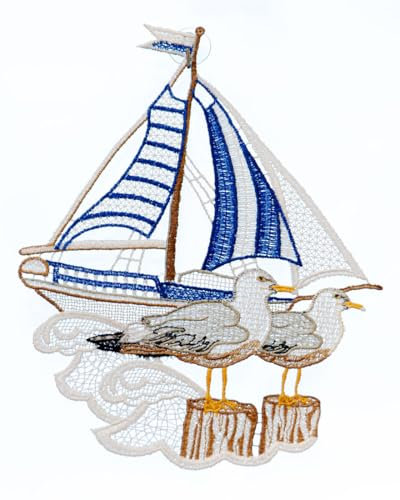 maritimes Fensterbild Segelschiff HXB 23x18 cm Plauener Stickerei