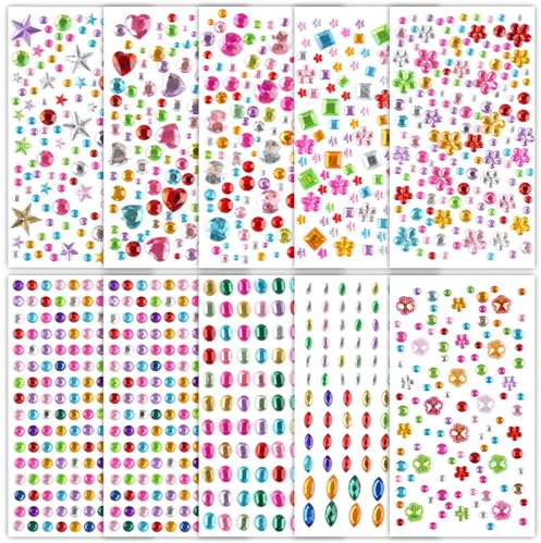 Glitzersteine Selbstklebend, 1200 Stück Bunt Strasssteine Selbstklebend Groß, Acryl Glitzersteine zum Basteln, Sticker Glitzer für DIY Handwerke,Gesicht,Nägel Deko