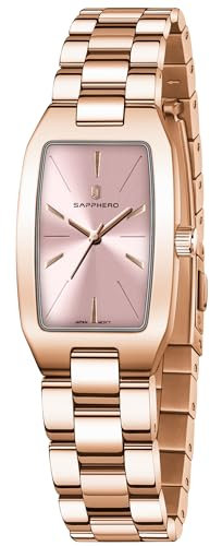 SAPPHERO Damenuhr Analog Quarz Armbanduhr Damen mit Edelstahlband Rechteckiges Gehäuse 3ATM Wasserdicht Uhr Geschenk für Damen Erhältlich Goldene und Silber