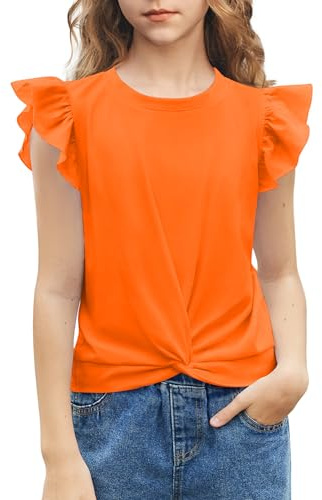 Arshiner niñas 5-12 años Camisa de Manga Corta Twist Front Camiseta para niñas Lindo Vuelo Mangas Verano Blusa para niñas túnica tee Tops
