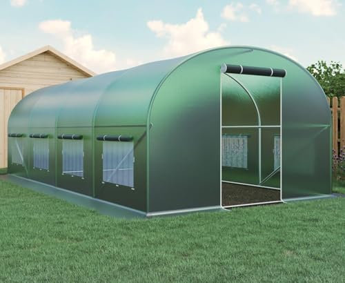 Magna One® Folien-Gewächshaus 3x8 m Tomatengewächshaus mit Stahlrahmen |Treibhaus Folientunnel | Folienzelt mit Tür und Fenster Frühbeet