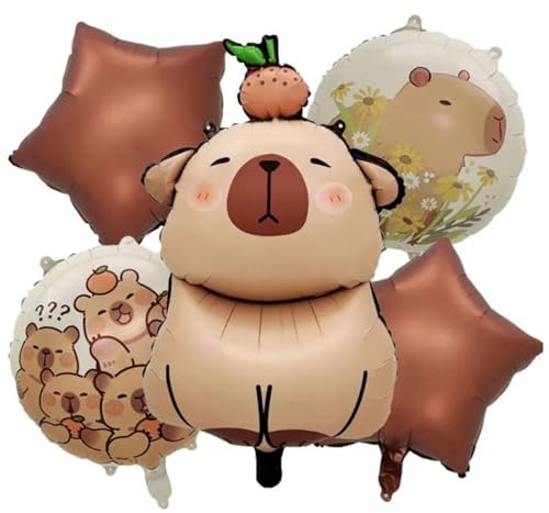 Capybara Geburtstag Deko, 5 Stück Capybara Ballon Set, Braun Capibala Ballon, Capybara Set, Anime Deko Ballon für Kinder Geburtstag Party Festival Feier Dekoration