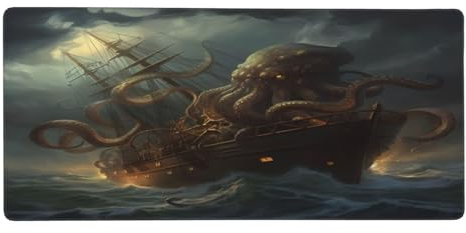 Mexpekil Großes Mauspad, Ozean, Kraken, nautisches Piratenschiff, Oktopus, rutschfest, XL-Mauspad, 900 x 400 mm, lange Gaming-Tastaturmatte mit Gummiunterseite für Büro, erweiterte