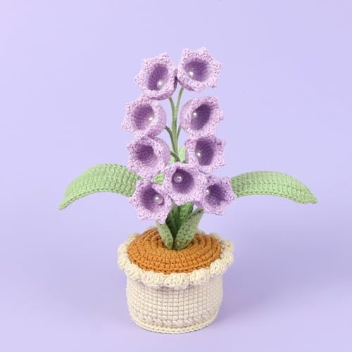RSACCSKY 17 cm lange gehäkelte Orchideenblumen, große getopfte gestrickte Orchidee der Glocke für das Armaturenbrett, niedliche Auto-Häkeldekoration, handgefertigte Heimdekoration (mehrfarbig)