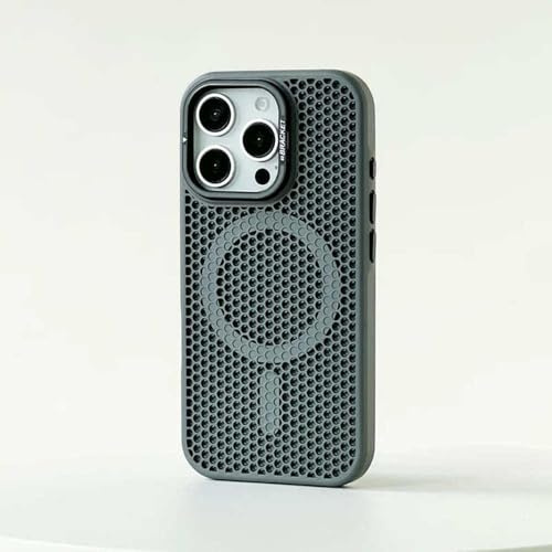 HTYTFC Honeycomb Grid Mesh Cooling Phone Case für iPhone 16 Pro Max 15 Pro 14 13 12 Alloy Lens Bracket Wireless Charging Cover, grau, für iPhone 13