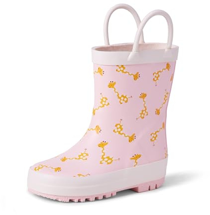 Amazon Essentials x Sofia Grainge Stivali da Pioggia in Gomma Idrorepellenti Unisex Bambini, Rosa Chiaro Giraffe, 24 EU
