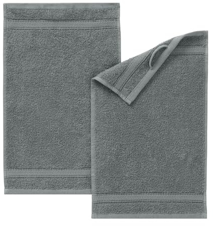 G BETTWARENSHOP Frottierserie Essential – Hochwertige Handtücher aus 100% Baumwolle – Saugstark, Weich & Pflegeleicht Gästetuch 2er Pack 30x50 cm, Kiesel