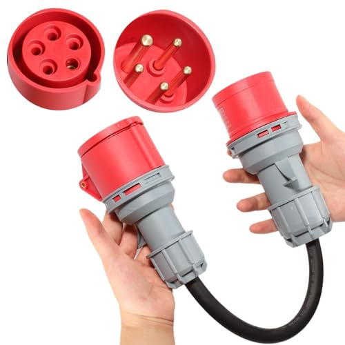 Shengbowi CEE Adapter 32A auf 16A 3 Phasen IP44 5x2,5mm² 0,5m Stromkabel | Spritzwassergeschützte Hochstromverbindung 22kW zu 11kW als Ladezubehör für Elektroautos Werkstätten und Baustellen