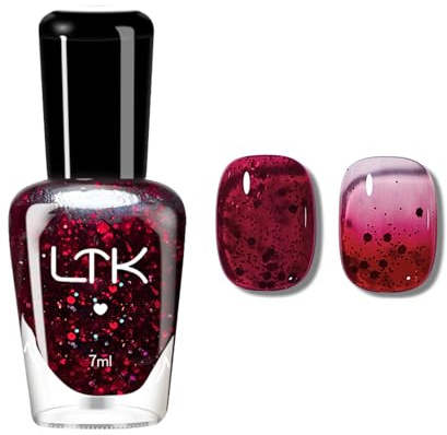 Dark Red Glitter Nail Polish - Shimmer Burgundy Nail Varnish - Breathable Sparkly Long Lasting & Quick Dry Dark Red Nail Polish - No Need UV Light DIY at Home for Women Girls