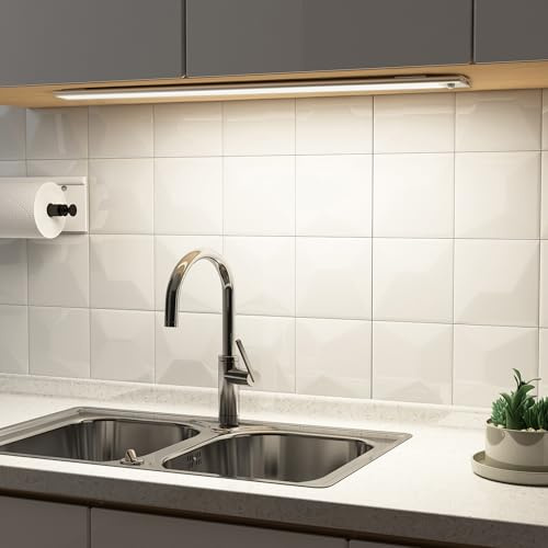 SOAIY 60CM LED dimmbare Unterbauleuchte Küche Lampe 4400mAh wiederaufladbar | Schrankbeleuchtung mit Bewegungsmelder 3 Lichtwärme magnetische Lichtleiste für Küchenschrank Kleiderschrank Bad