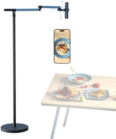 Overhead Stativ Handy, Bodenständer für Handy mit Langem Auslegerarm, Stabiler Metallfuß, 360° Verstellbar, Kreative Aufnahmen aus verschiedenen Winkeln für Kochvideos, Livestreams und Meetings