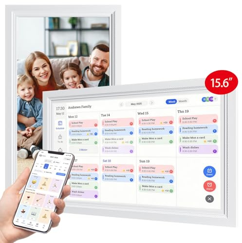 Digitaler Kalender, 15,6 Zoll Smart WiFi Elektronischer Kalender & Aufgabendiagramm, Mahlzeitenplaner, IPS-Touchscreen-HD-Display für Familienpläne & Digitaler Bilderrahmen, Momente sofort von überall