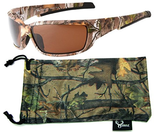 Hornz Brown Forest Camouflage Polarised Sunglasses for Men Full Frame Strong Arms & Free Matching Microfiber Pouch – Brown Camo Frame – Amber Lens