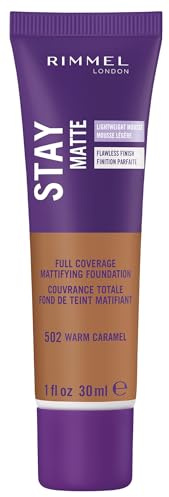Rimmel London Stay Matte Liquid Mousse - 502 Warm Caramel - Foundation, Lightweight, Shine Control, Oil-Free, 1oz
