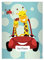 4 personalisierte, Fröhliche Giraffen DIN A4 Schulhefte, Rechenhefte mit Comic Giraffen im Auto in hellblau Lineatur 23 (Kariertes/rautiertes Heft)
