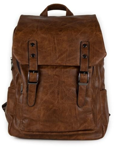 Zaino vintage uomo marrone da lavoro viaggio business fibbie ecopelle morbido grande capiente zainetto ufficio moto università tempo libero ragazzo gita universita tablet porta documenti Marrone
