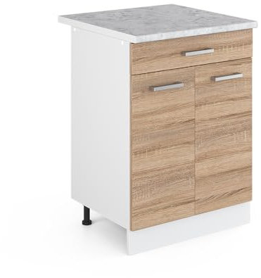 Vicco Küchenunterschrank R-Line, Sonoma, 60 cm mit Schublade, AP Marmor