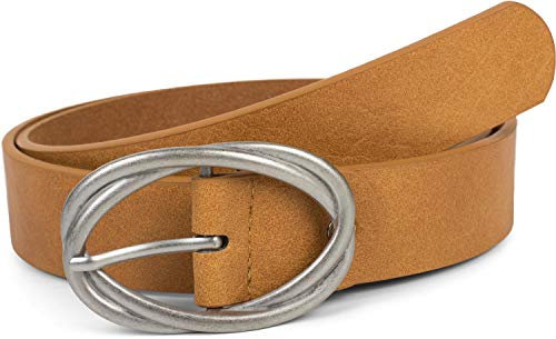 styleBREAKER Damen Gürtel Unifarben mit ovaler verschlungener Doppelschnalle, kürzbar 03010099, Größe:80cm, Farbe:Curry-Silber
